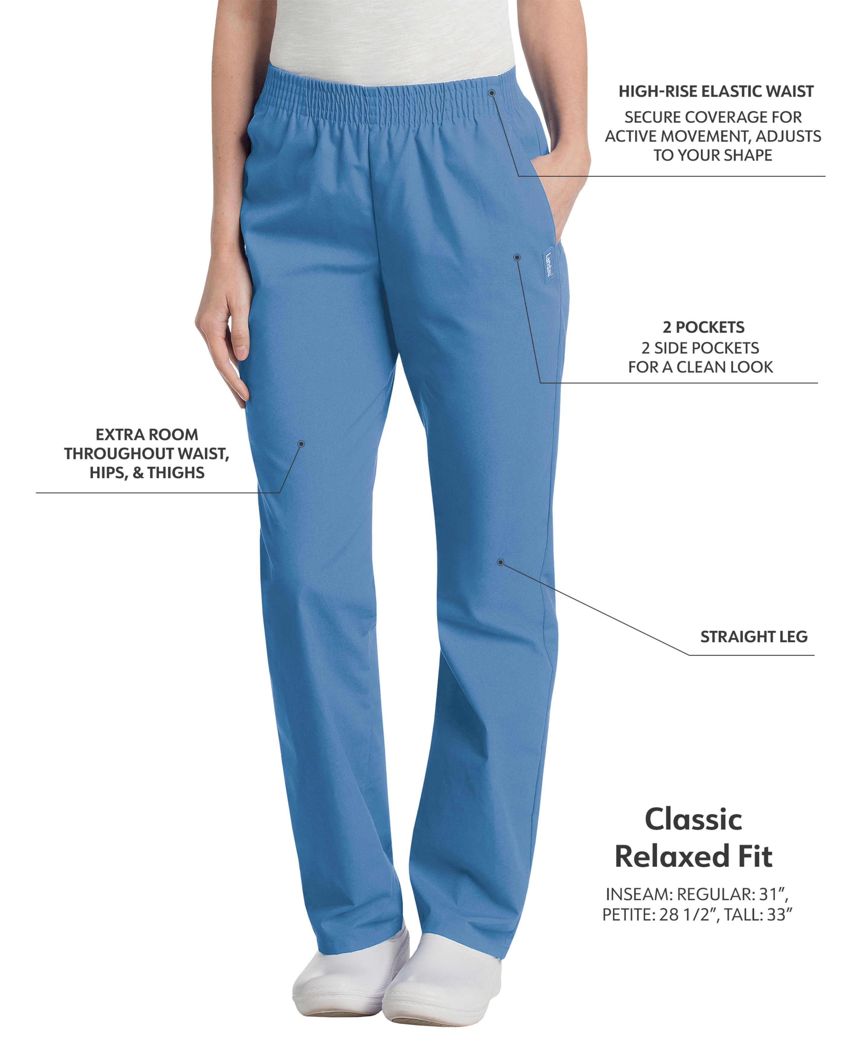 Landau - Essentials - Women's Two-Pocket High-Rise Elastic Waist Straight Leg Pant 10