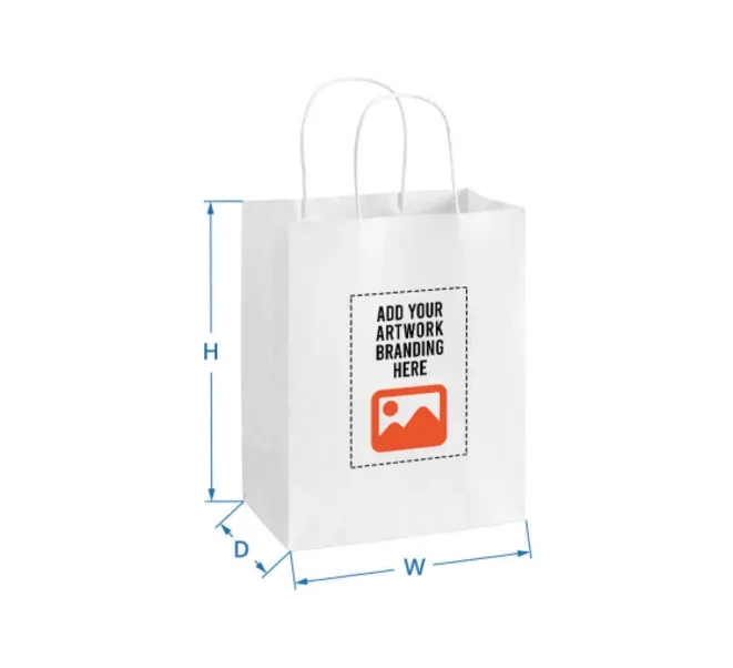 Printed White Paper Shopping Bags (5.5" x 3.25" x 8.375") 5