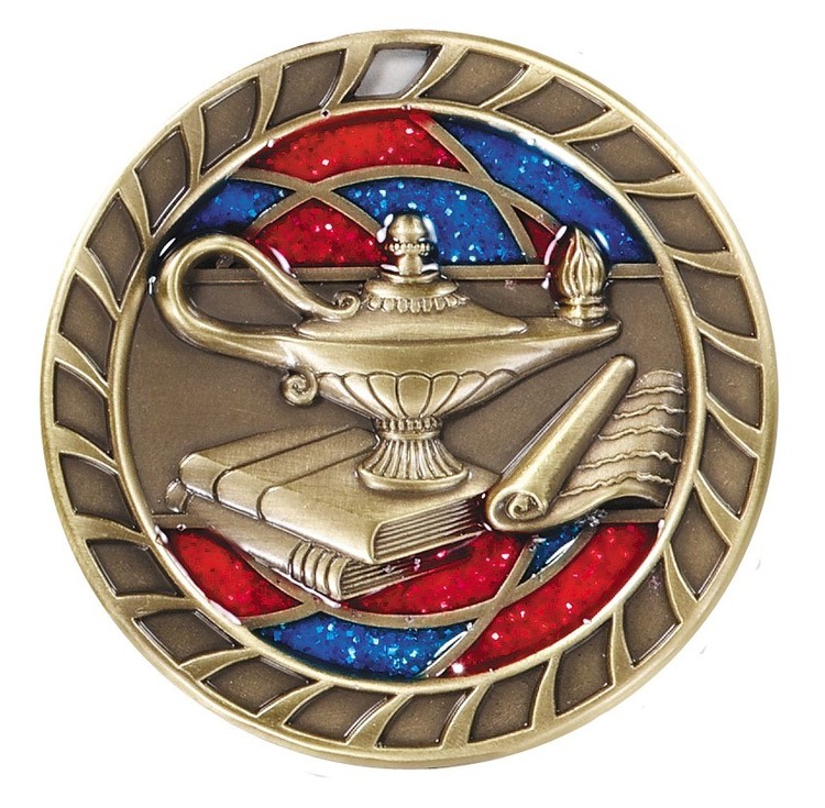 Lamp of Knowledge Glitter Medal, 2 1/2" 2
