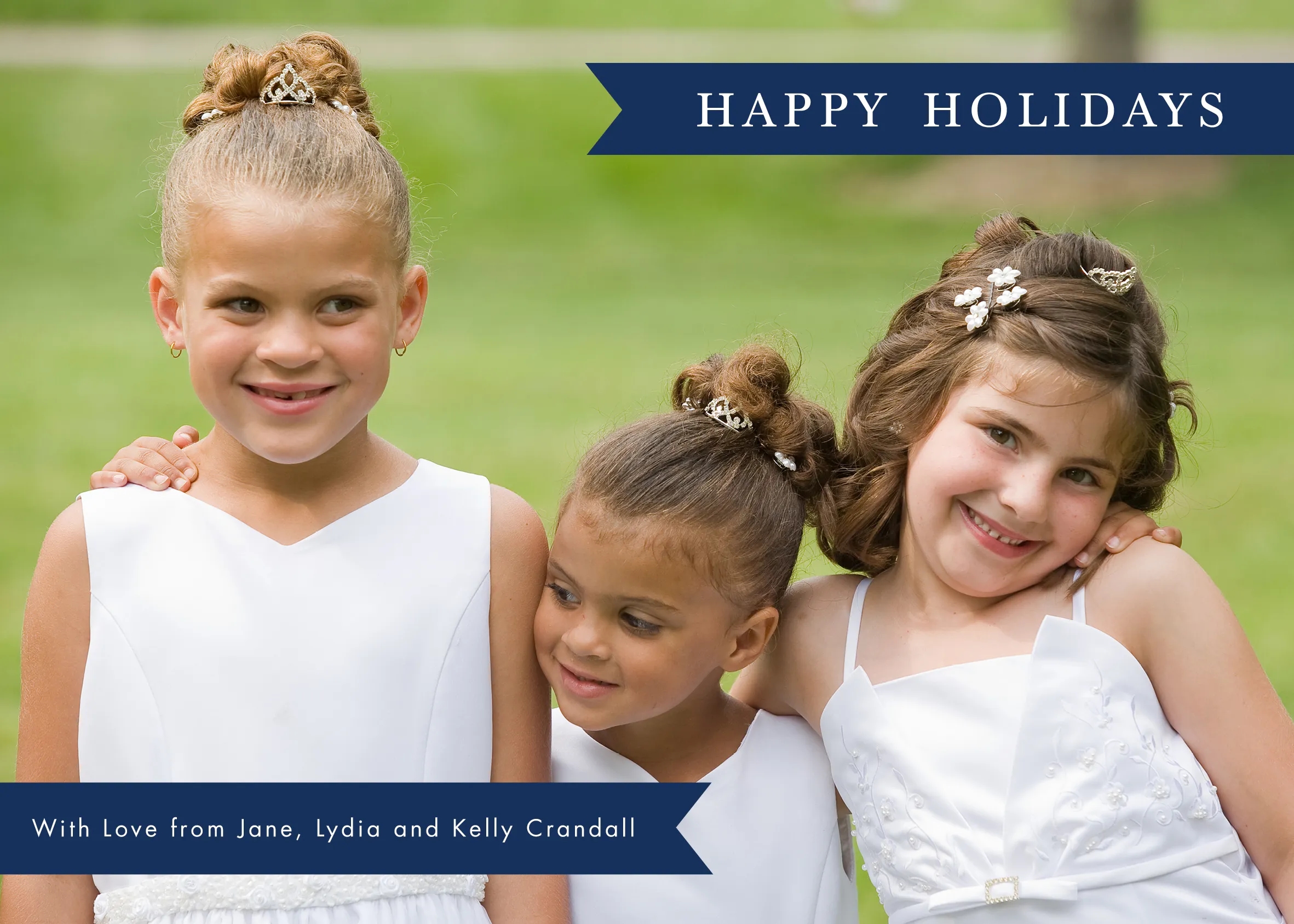 Navy Banners & Dots Holiday Photo Card 1