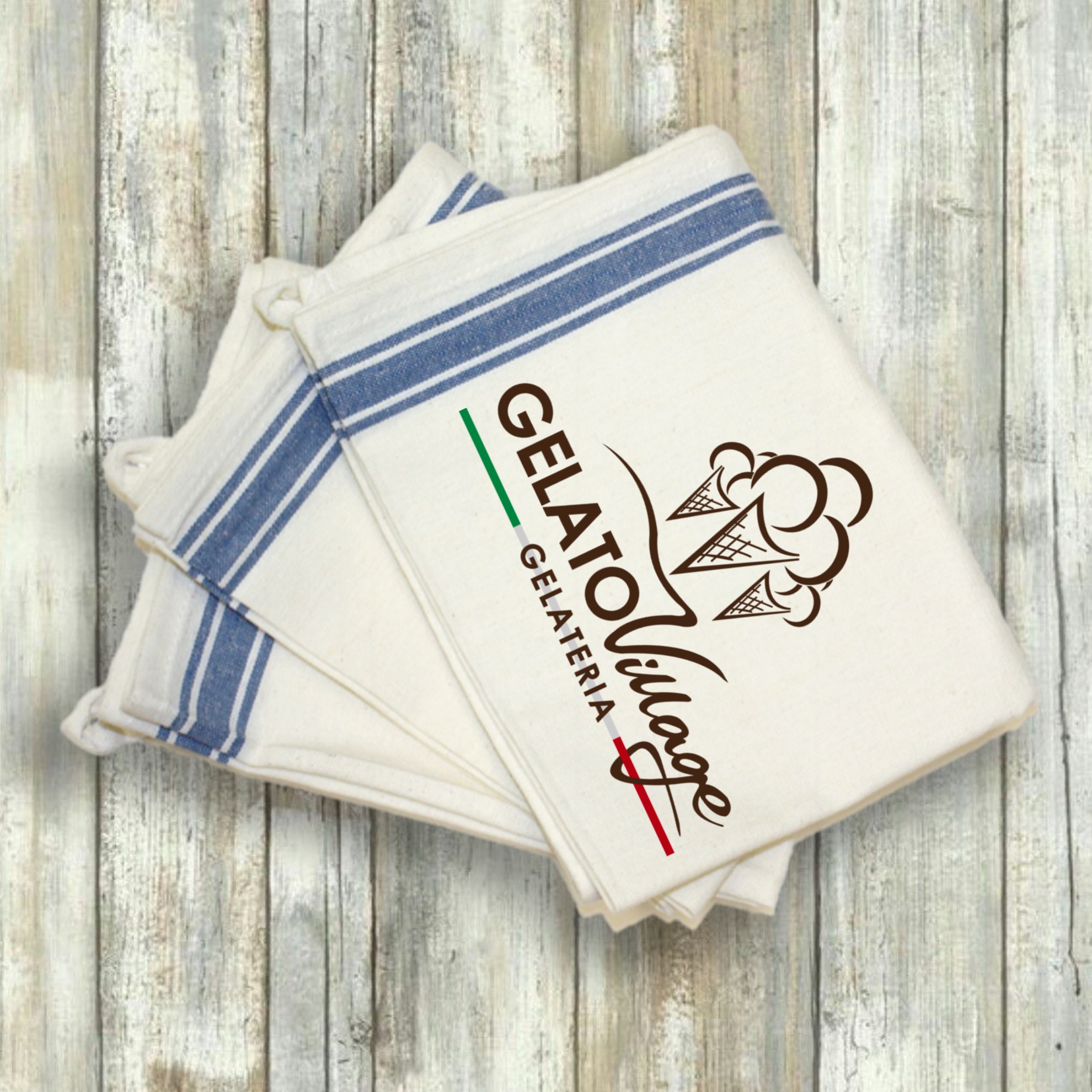 Vintage Stripped Kitchen Towel - Blue Stripe 1