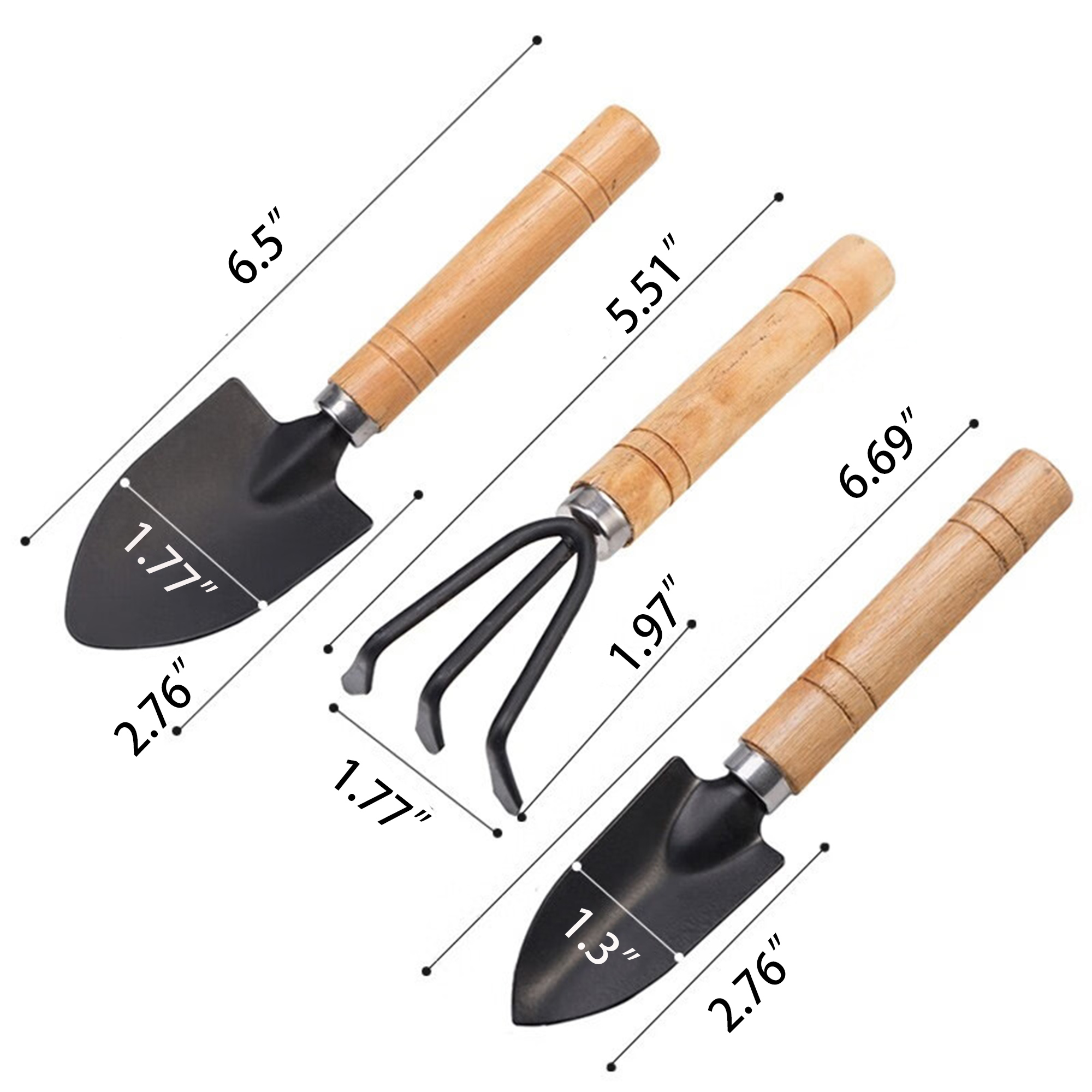 Mini Shovel Rake Spade Wooden Handle Garden Tool Set 4