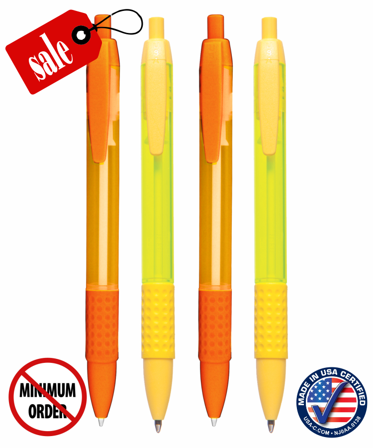 Certified USA Made - Citrus - Frosted Click Pen with Rubber Grip - No Minimum 1