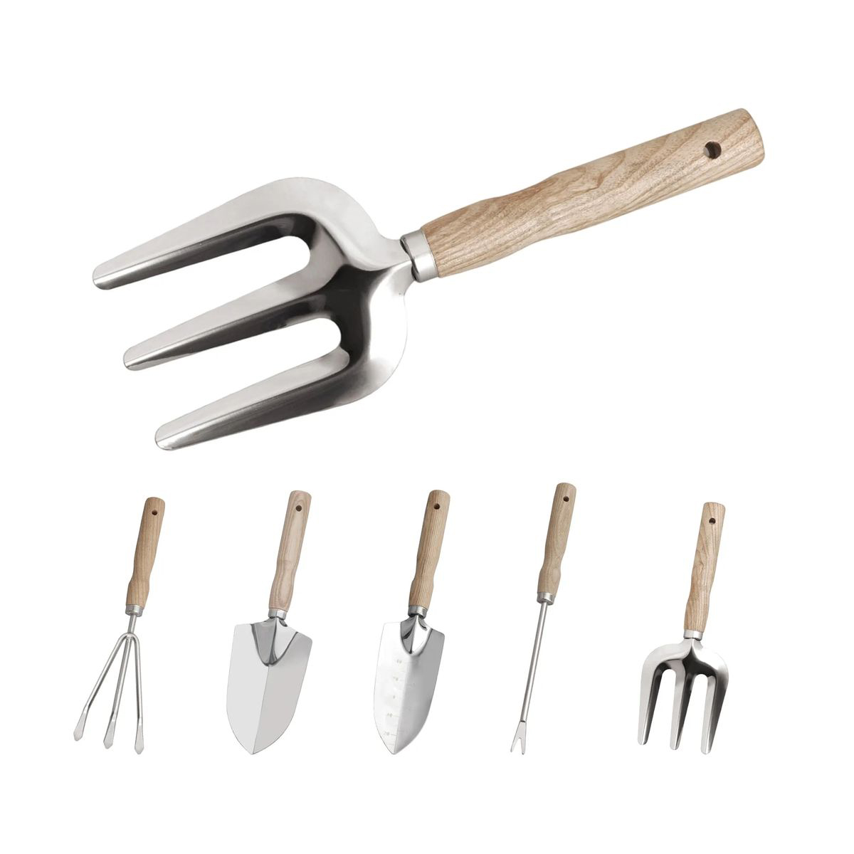 Stainless Garden Tool Set with Shovel Rake Trowel 6