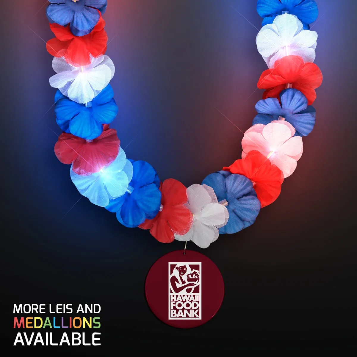 Red, White & Blue LED Hawaiian Lei with Medallion 11