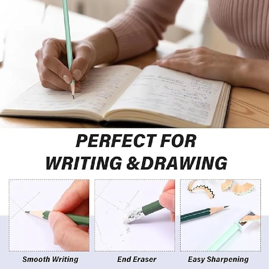 Solid Color Wood-Cased Pencils with Eraser 2