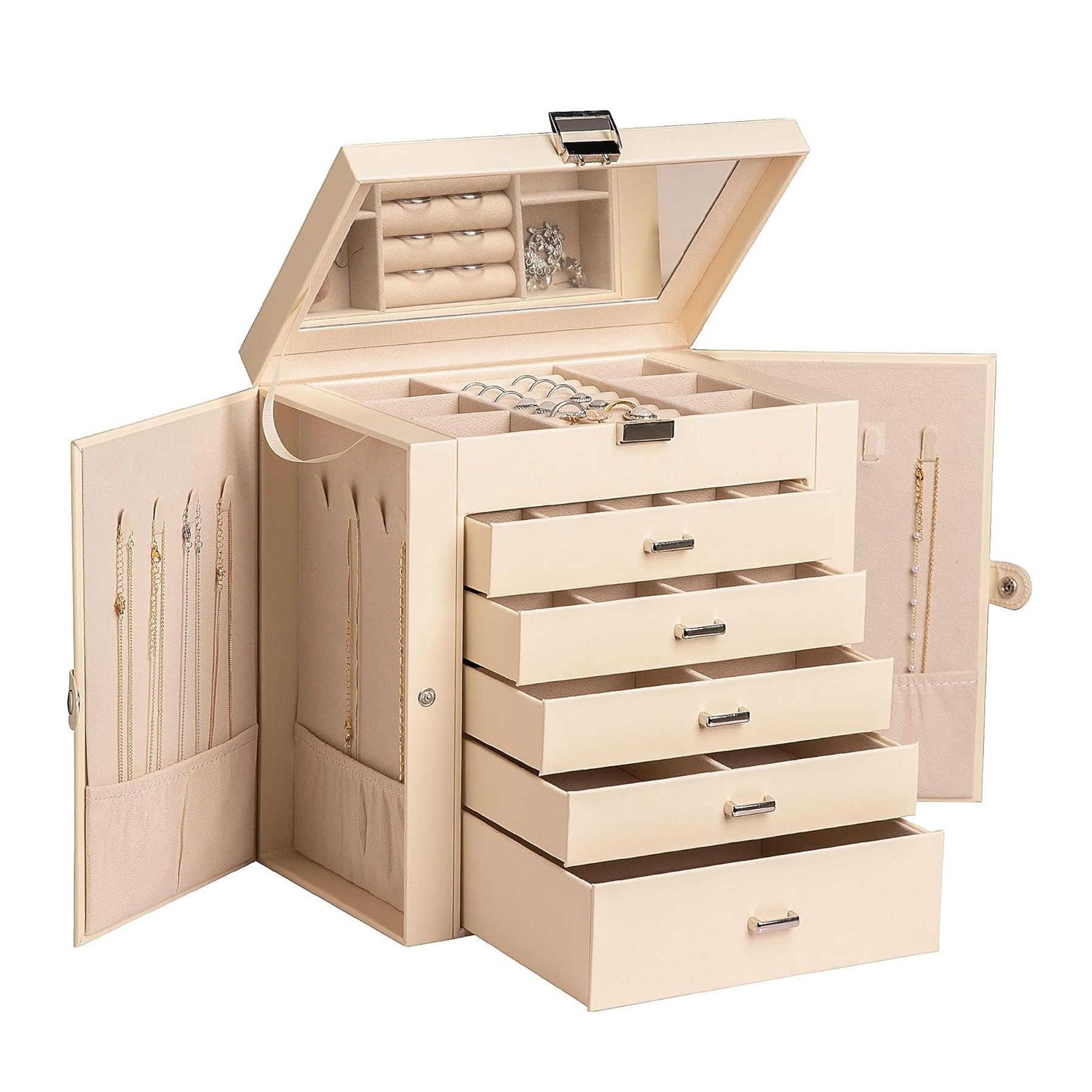 6 Tier PU Leather Jewelry Box with Lock 2