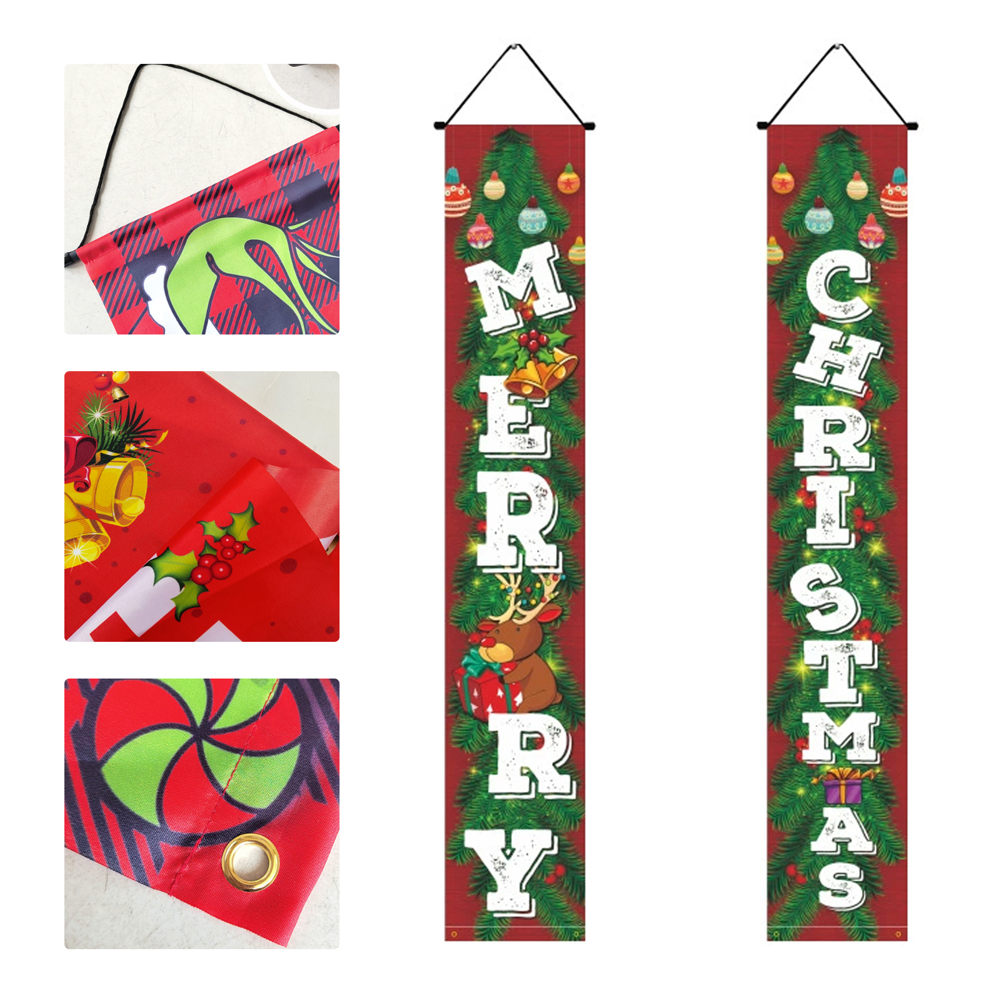 MOQ50 Christmas Door Banner Red Plaid Decoration Holiday 1