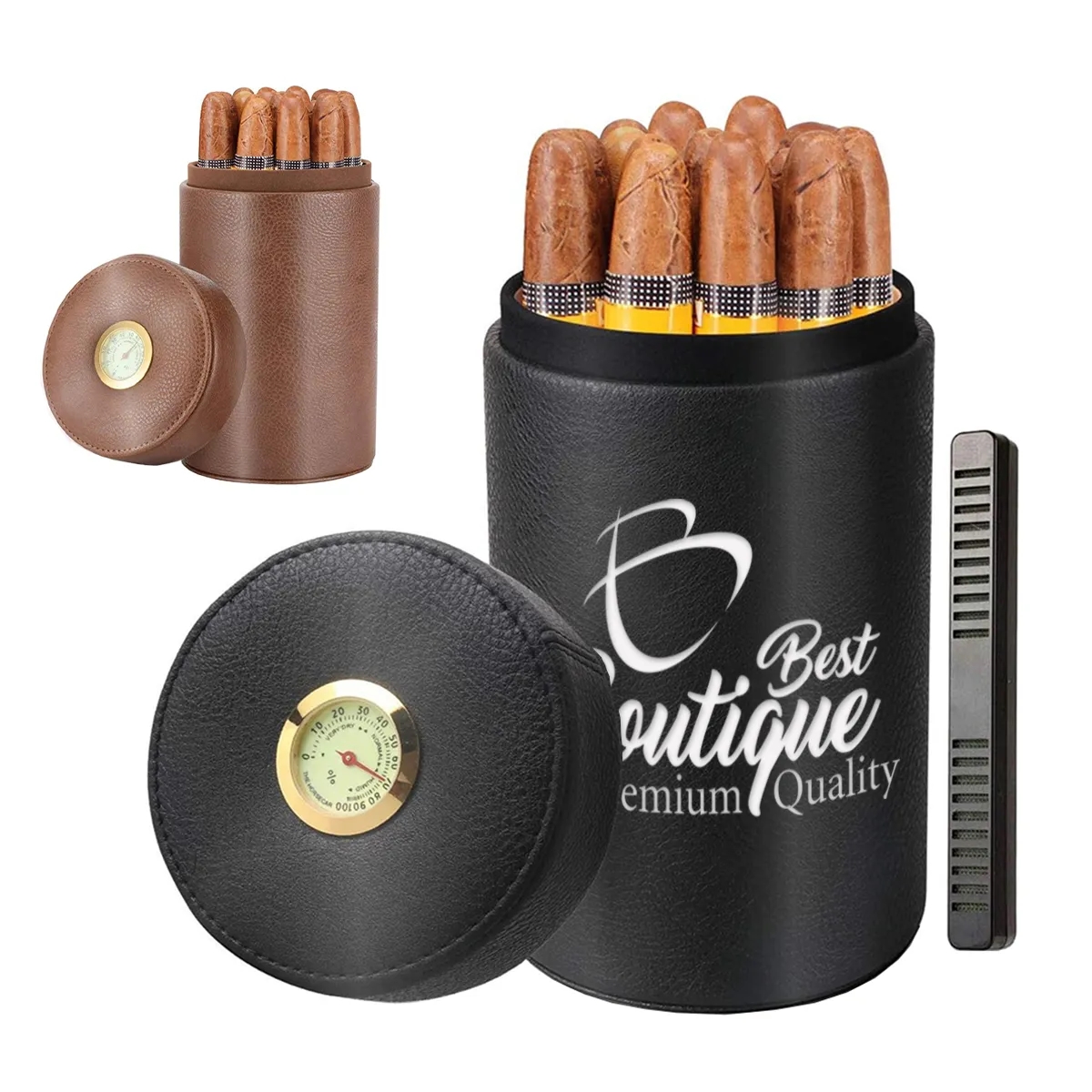 Portable Leather Cigar Humidor Case Jar For Travel Business 5
