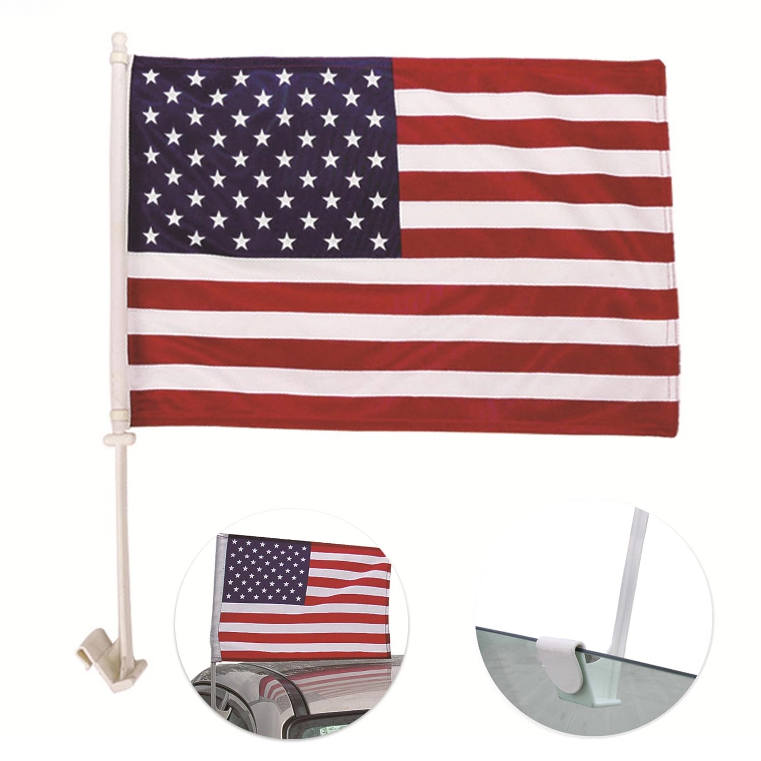Car Flags 12"X 18" Inch W/ Flagpoles 2
