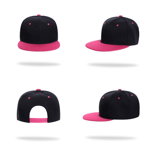 Stock 2-Tone Polyester 6 Panel Cap, Flat Visor, Snapback 2