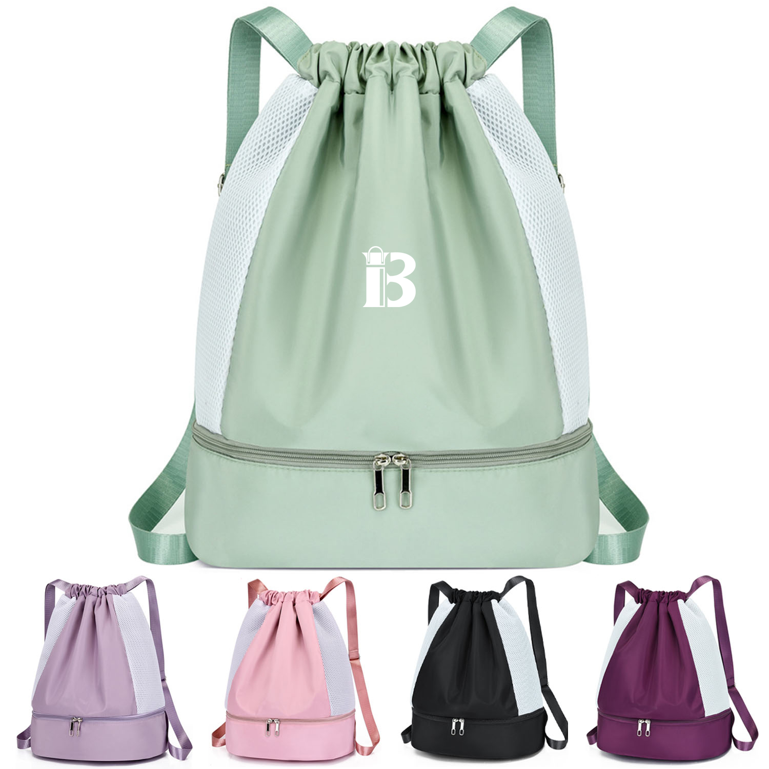 Nylon Drawstring Bag With Shoe Compartment 2