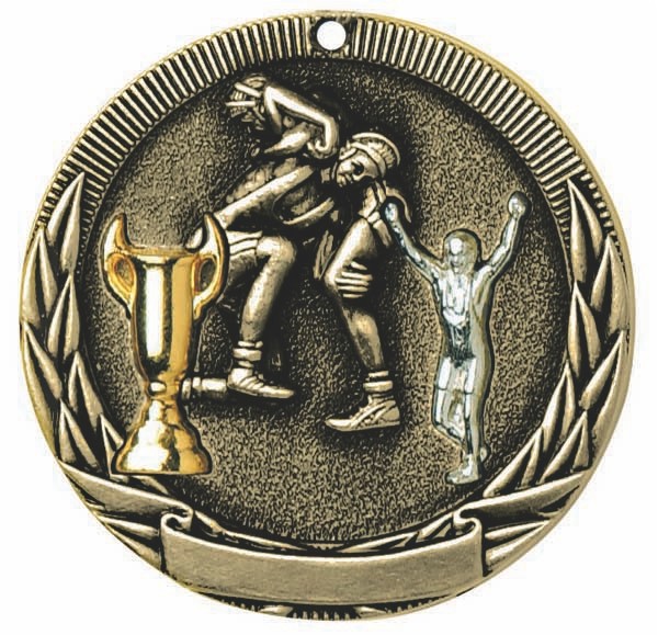 Wrestling Tri-Colored Medal 2" 1