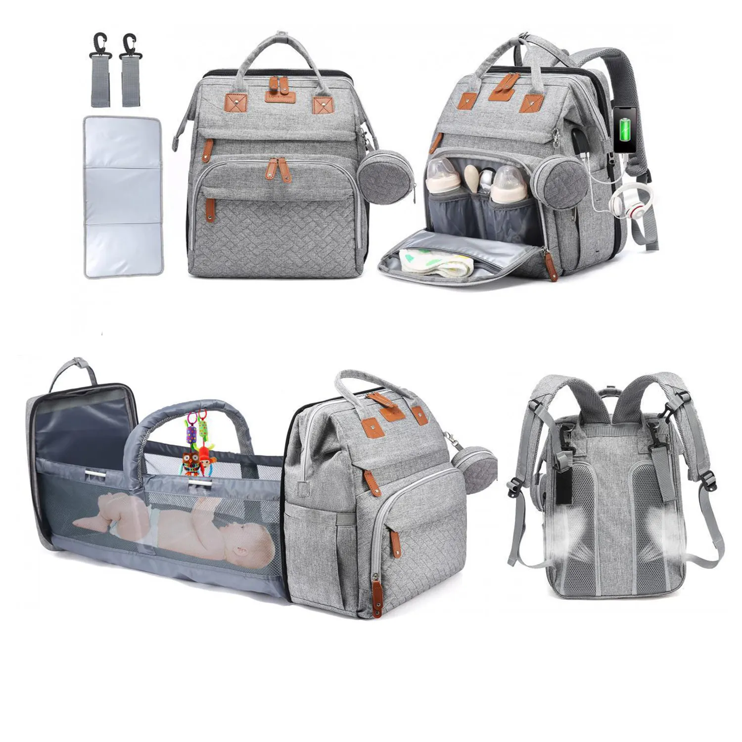 3 in 1 Diaper Bag Backpack with Bassinet Bed Mat Pad 3