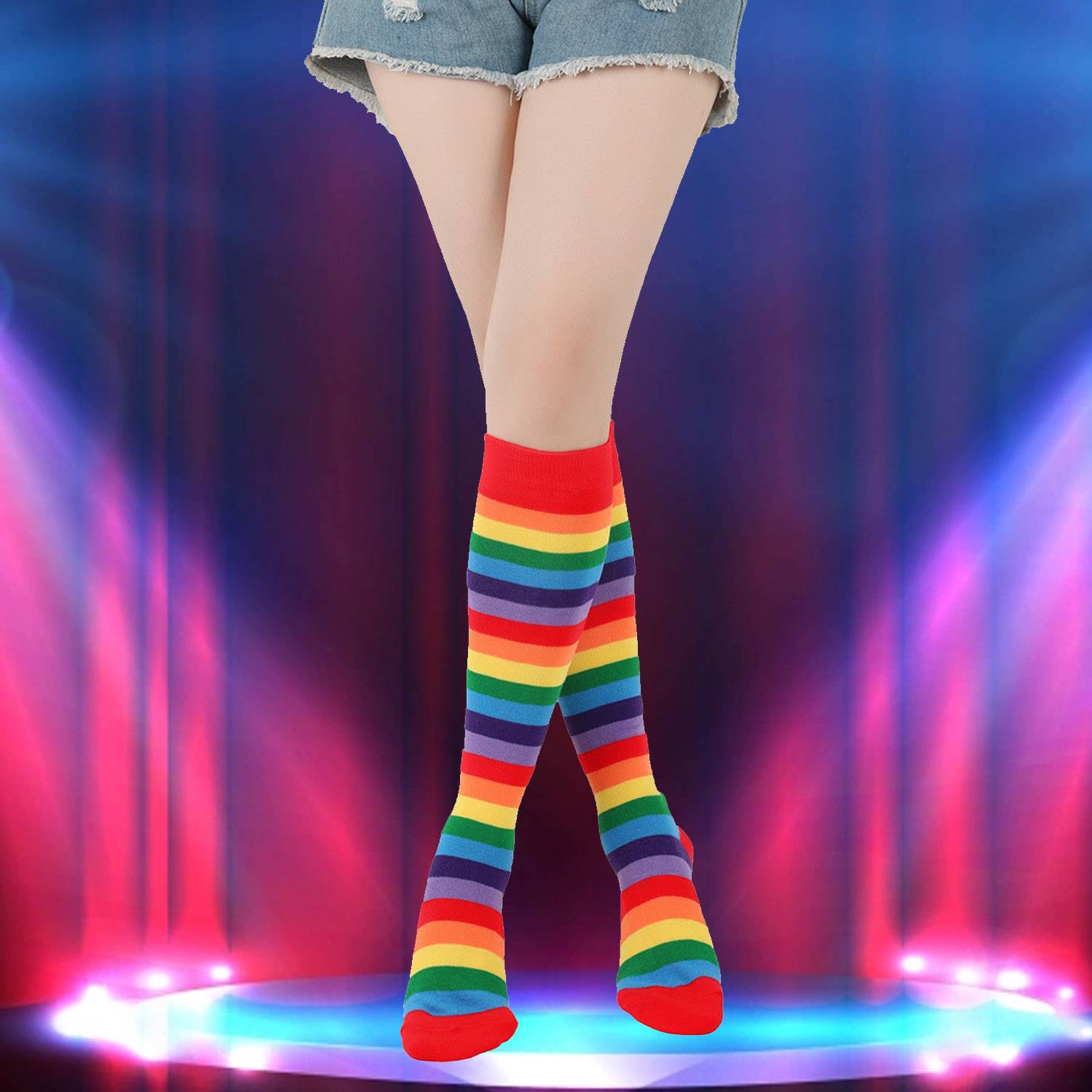 Rainbow Striped Knee High Tube Socks 6