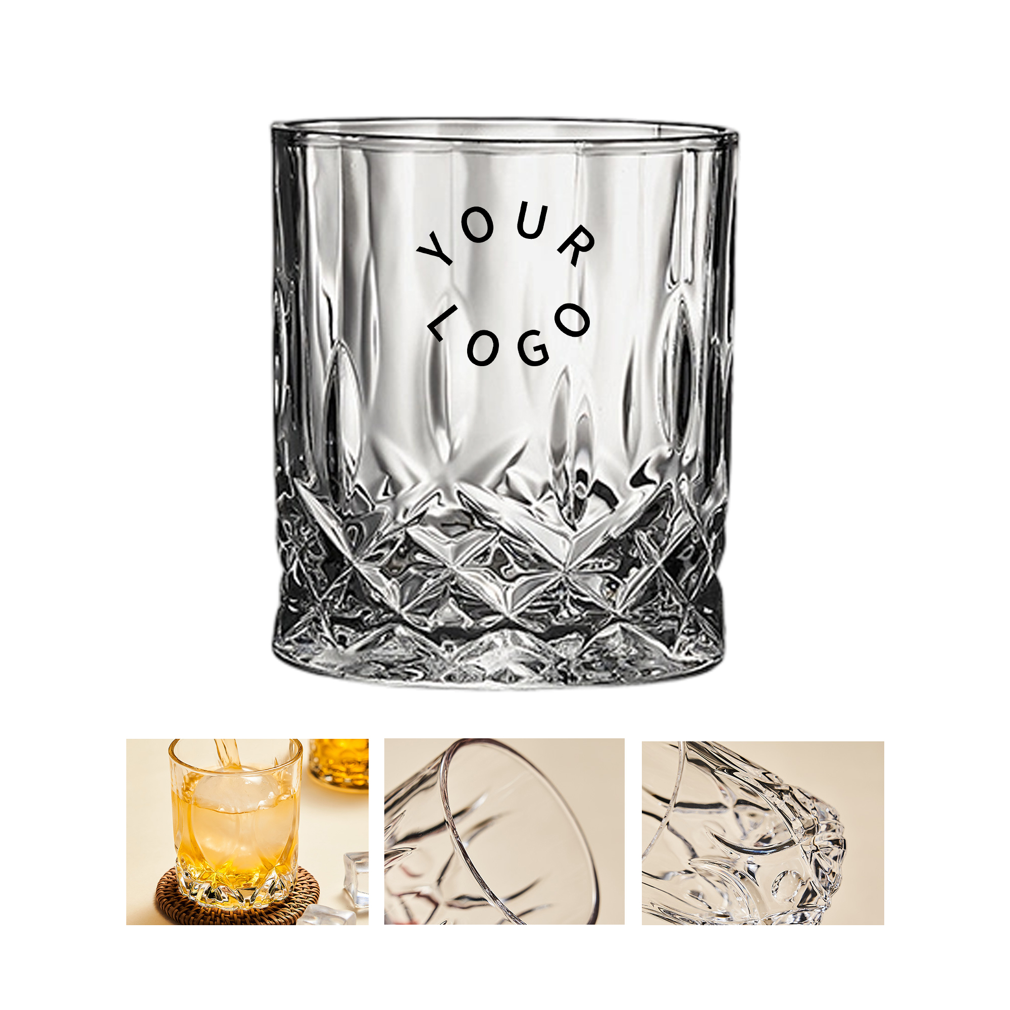 Etched Whiskey Glass 7oz Diamond Pattern Clear 2