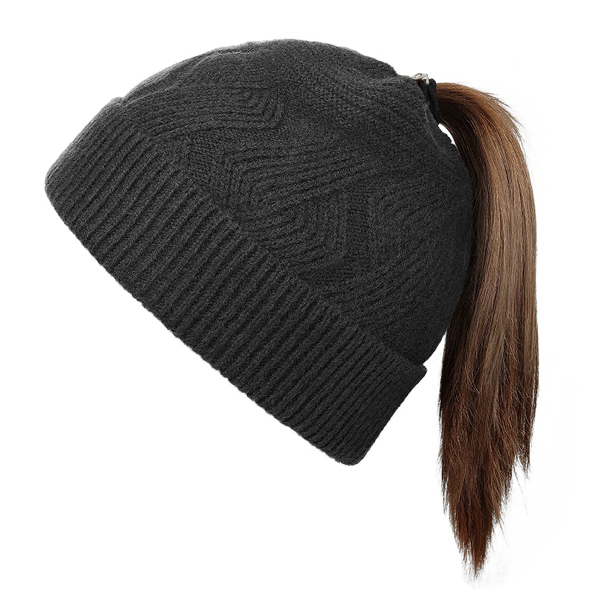 Ponytail Knitted Beanie Hat 3