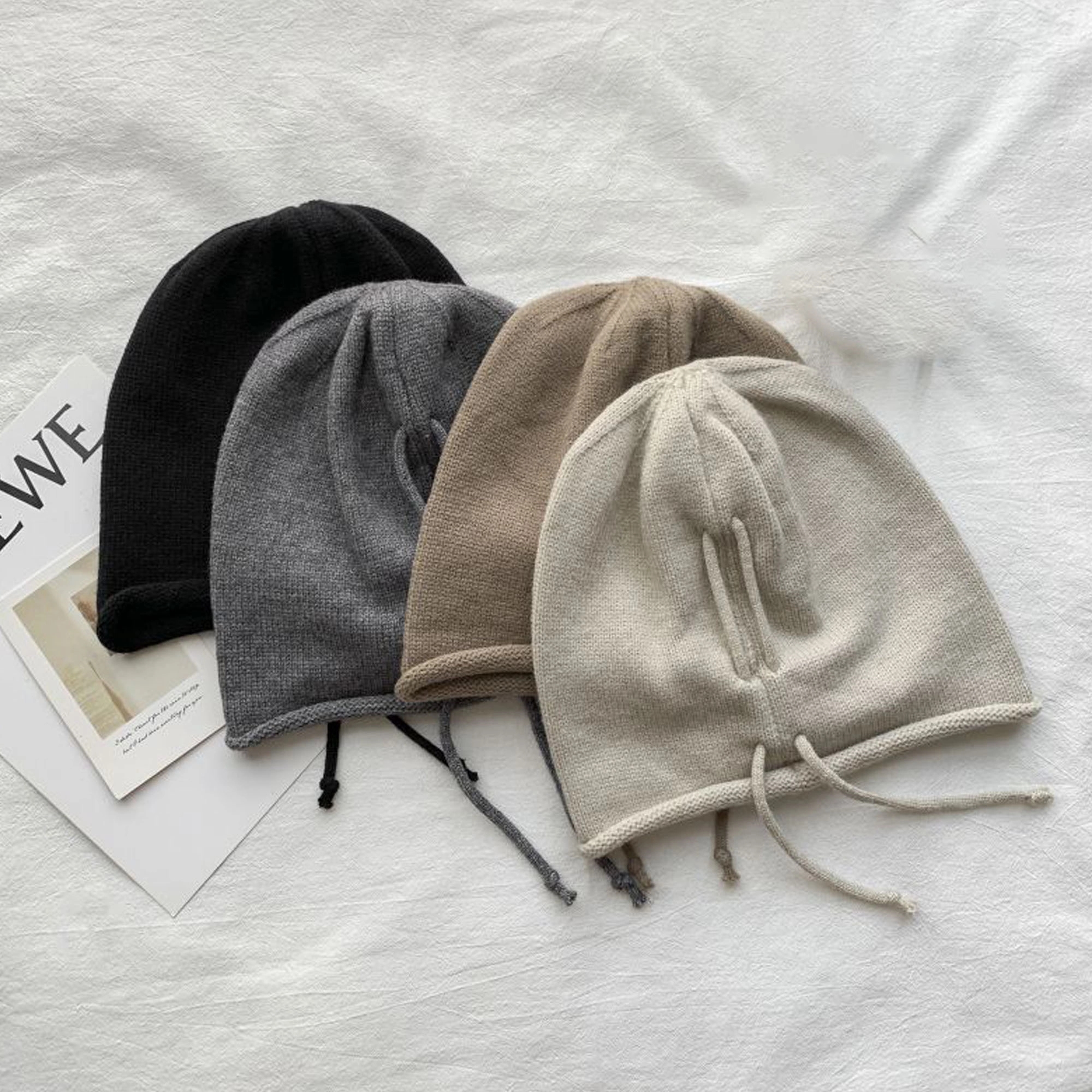 Slouchy Knitted Beanie with Drawstring 2