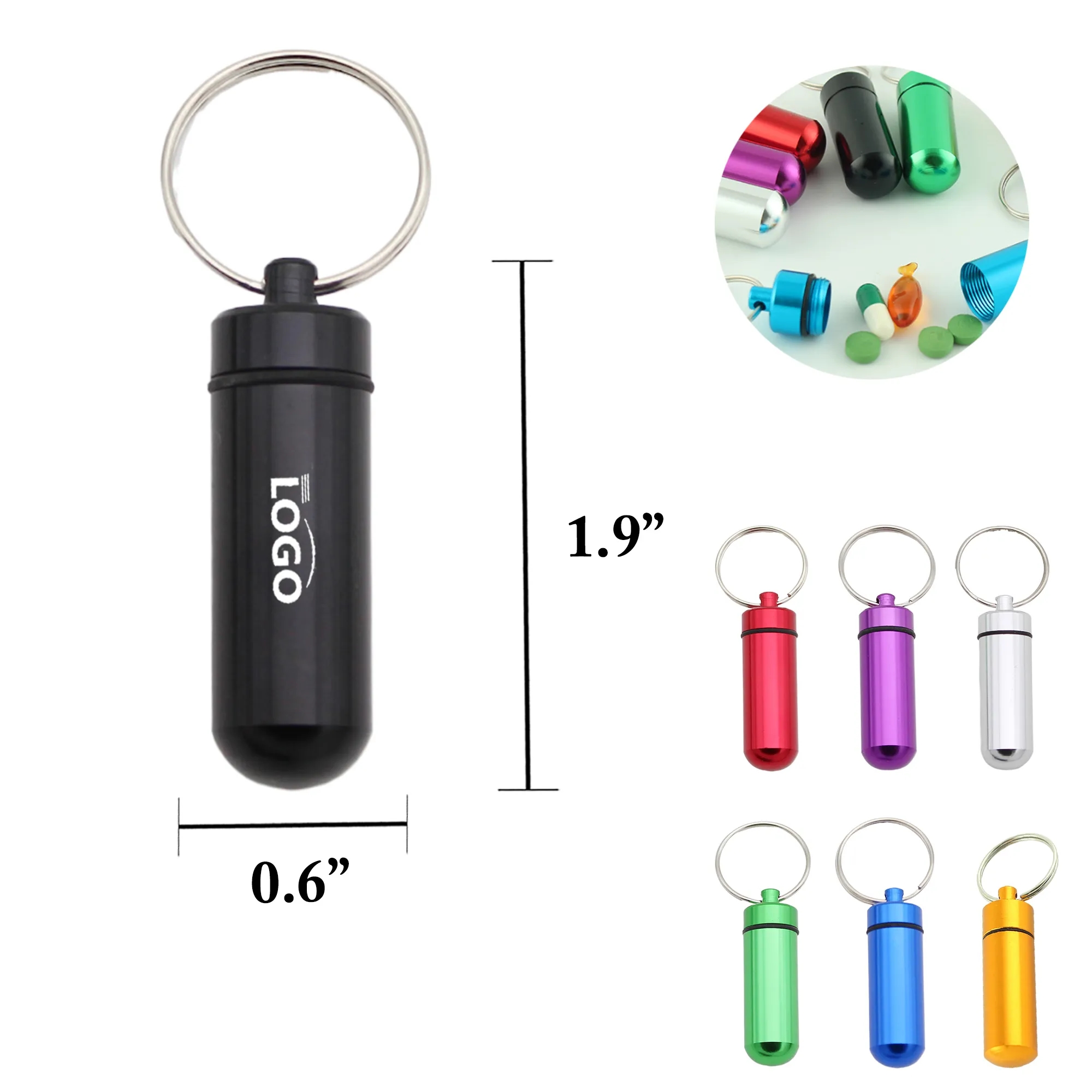 MOQ50 Mini Portable Aluminum Pill Bottle Keychain 7
