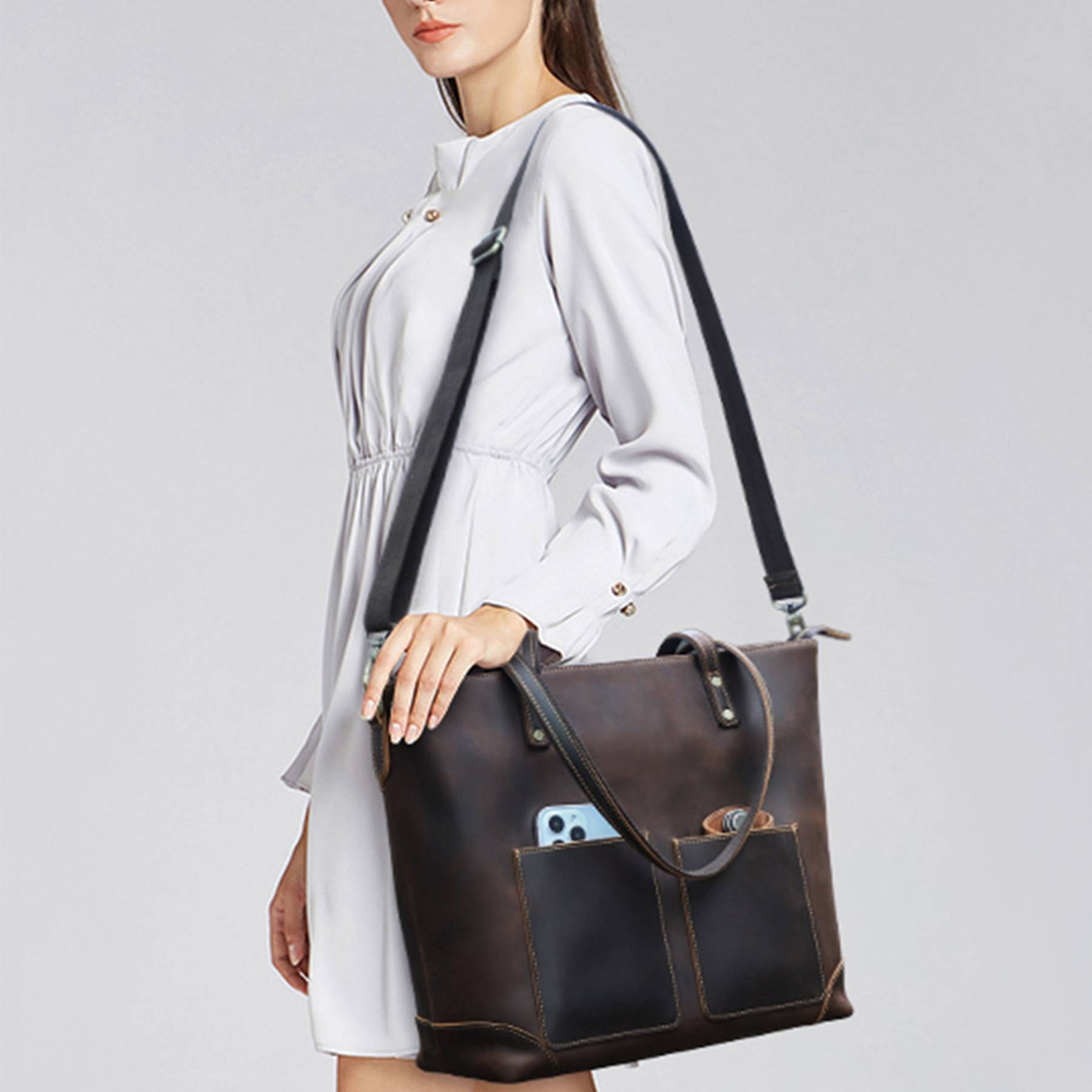 Faux Leather High-capacity 14.2 inch Cross-body Bag 4