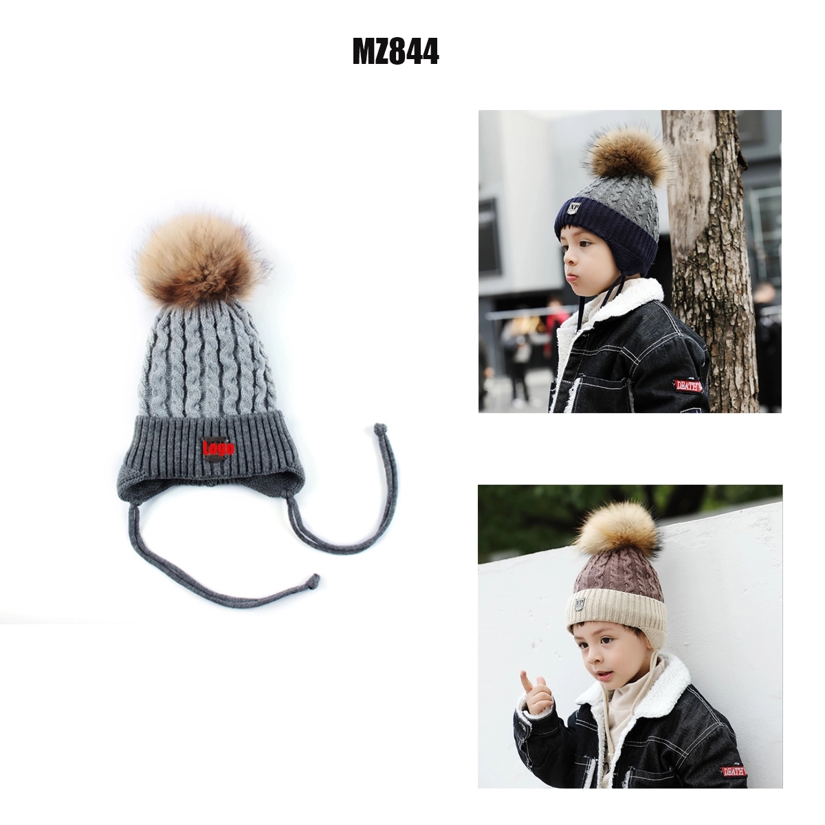Winter Knitted Beanie Hat With Pom Fur For Boys 2