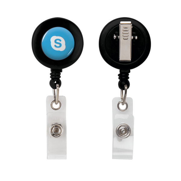 Retractable Zip Cord w/ Epoxy Dome & Vinyl Snap Attachment w/ Bulldog Clip 22