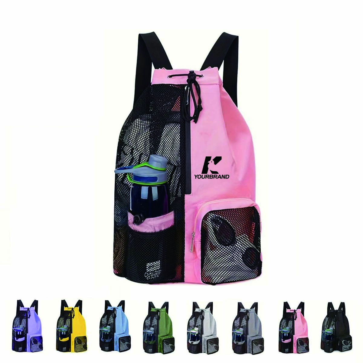 Durable Swim Bag Mesh Drawstring Backpack with Wet Pocket 2