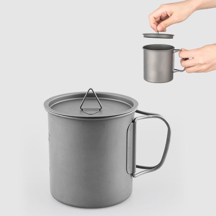 Camping hunting Outdoor travel portable 450ml Titanium cup mug with lid 5