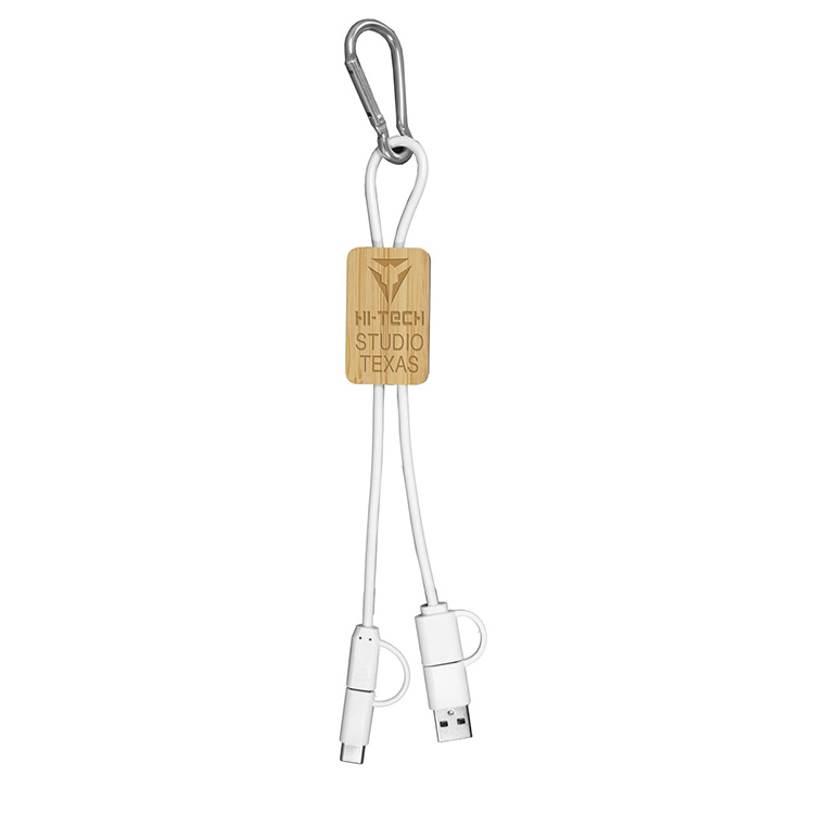 "LISBON" 5-in-1 Bamboo Cell Phone Charging Cable w/Carabiner 2