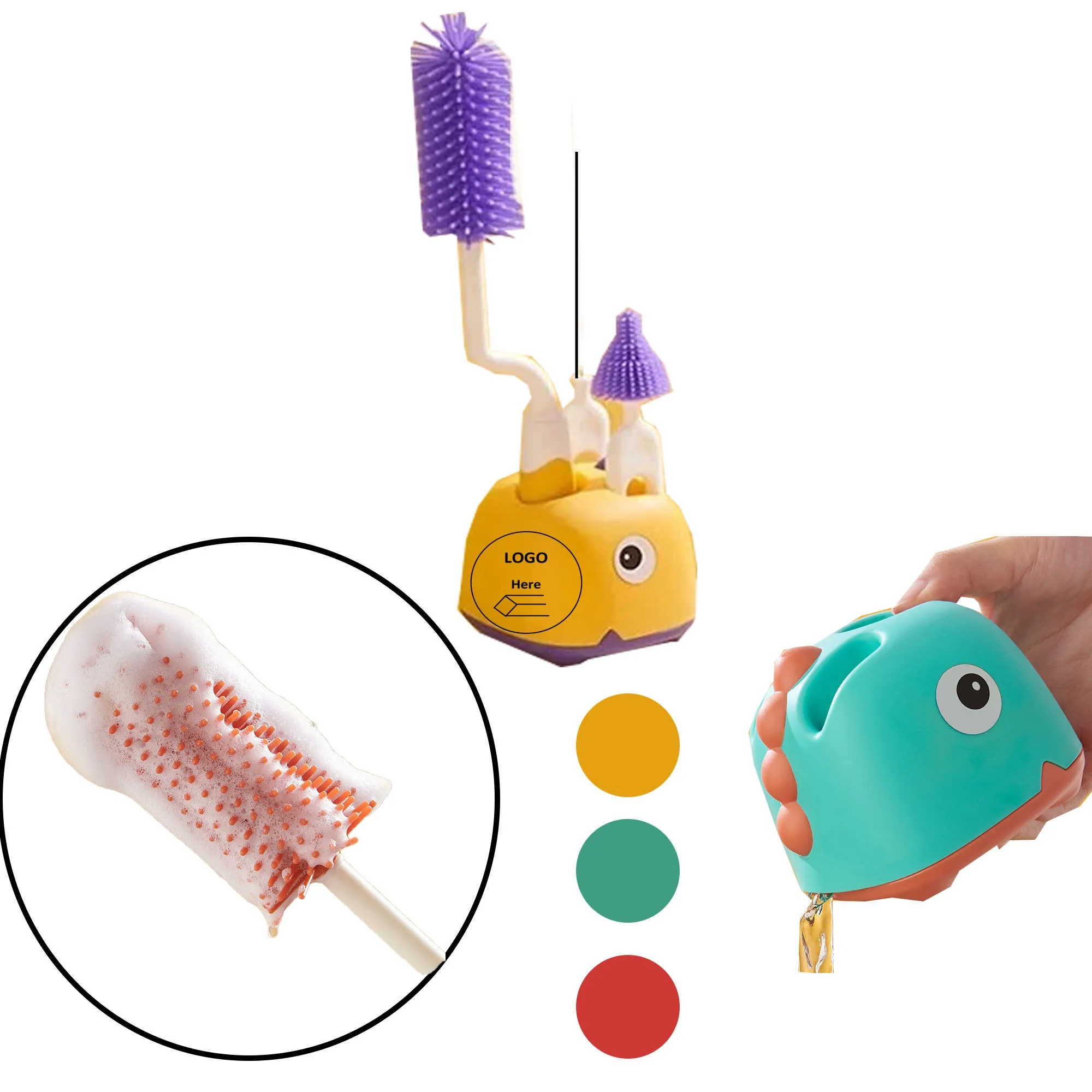 3-piece Silicone Bottle Brush Set Cleaner Scrub