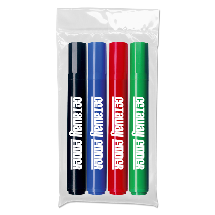 Four Pack of Chisel Tip Permanent Markers in a Plastic Pouch - USA Union Made