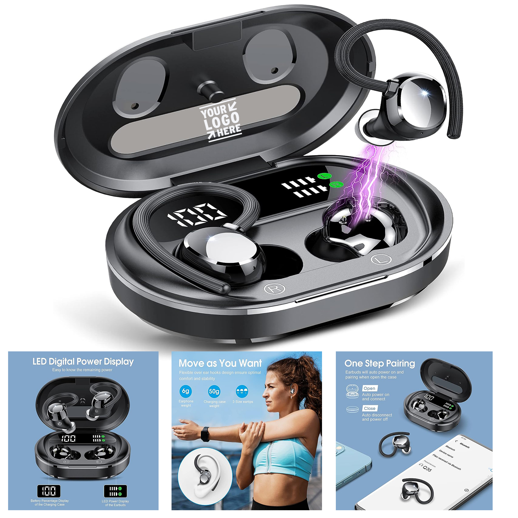 2023 LED Display Waterproof New Ultralight Sport Bluetooth 5.3 Wireless Earbuds In Ear Headphone