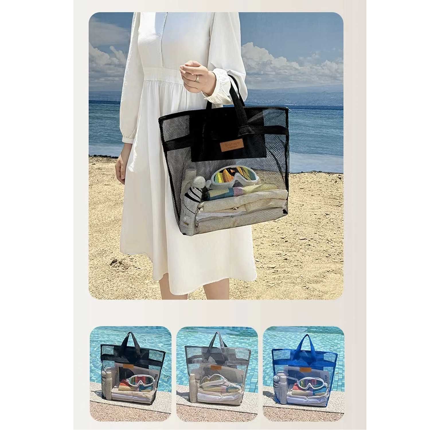 Swim & Travel Organizer Mesh Zipper Beach Tote Bag 4