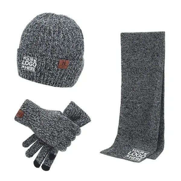 Winter Knit Hat Beanie Long Scarf Touchscreen Gloves Set 3