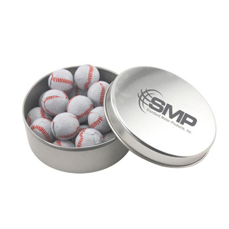 Round Tin with Chocolate Baseballs 1