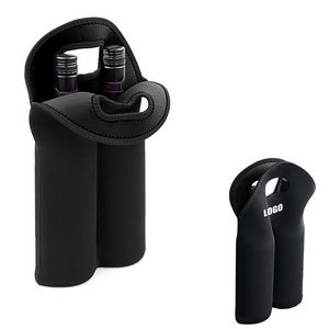 Neoprene Dual Color 2 Bottle Wine Bag With Cutout Handles 15