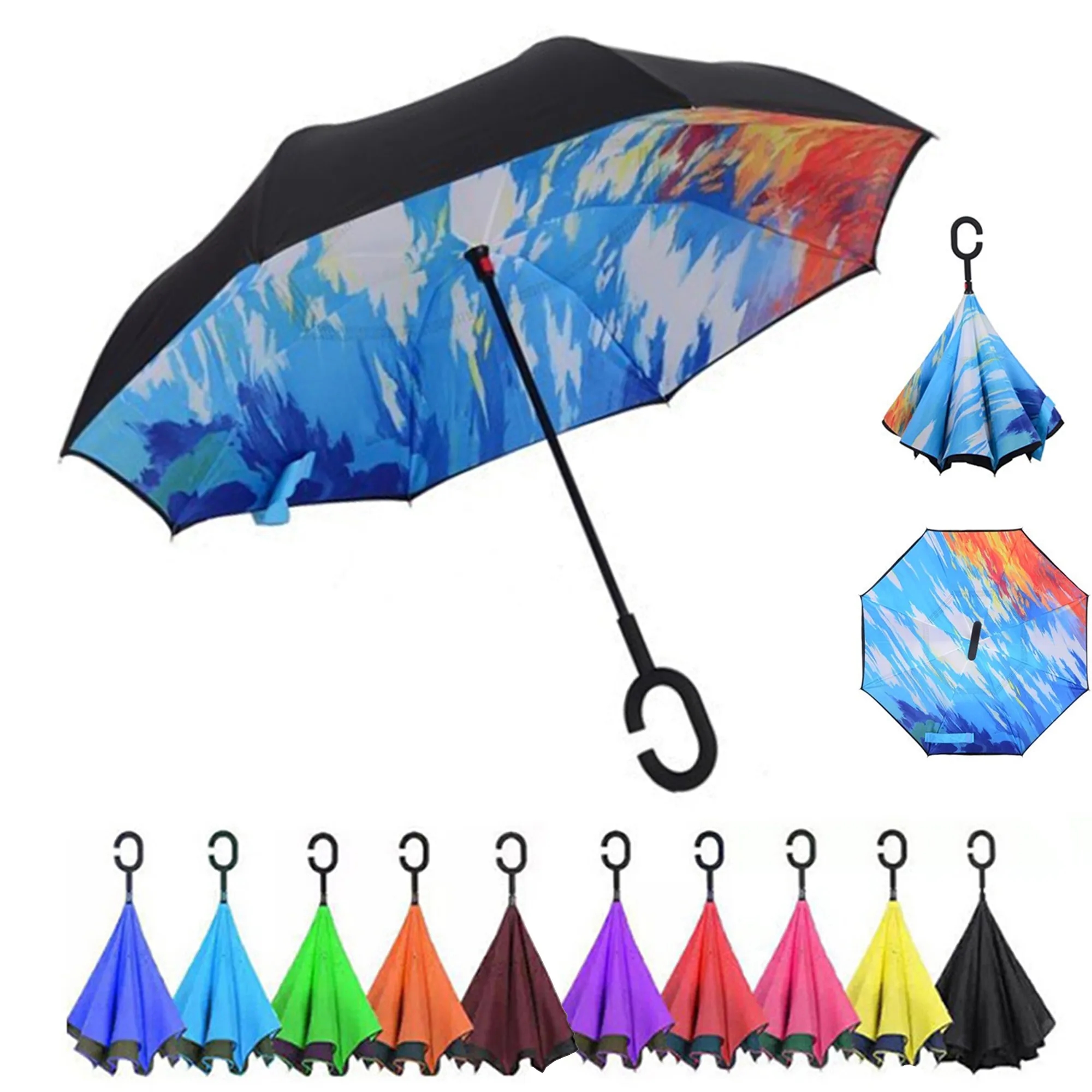 Double Layer Inversion Umbrella W/ C-Handle