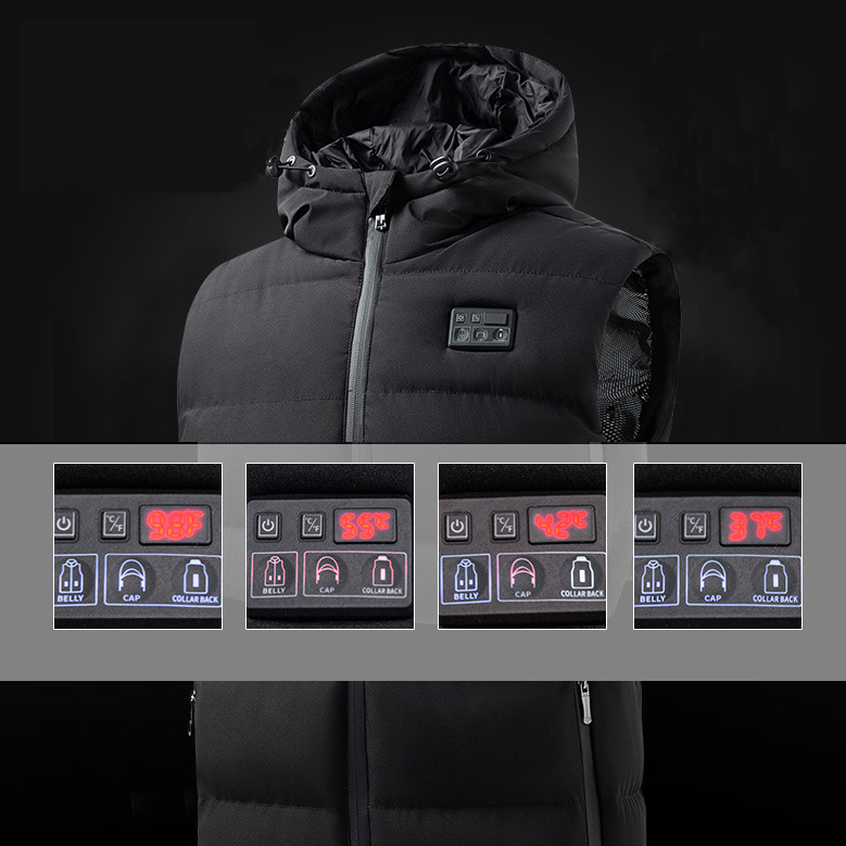 5 Areas Heated Hat Vest w/ Three Button Control Temperature 5