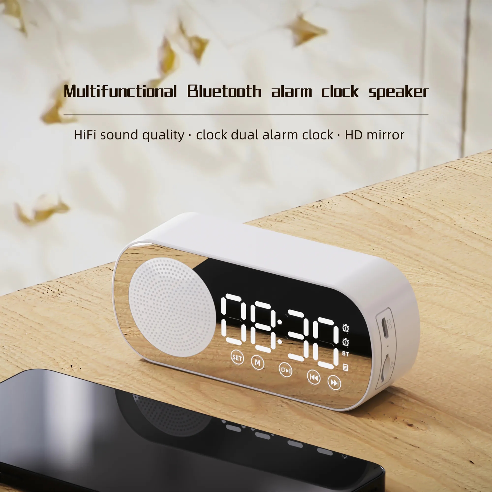 Multifunctional Wireless connected Speaker Clock Mirror 2