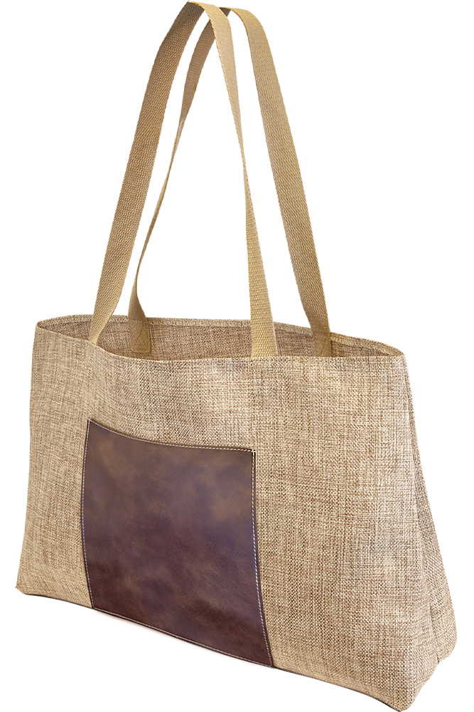 Laserable Rustic Leather Burlap Gusset Bag 3