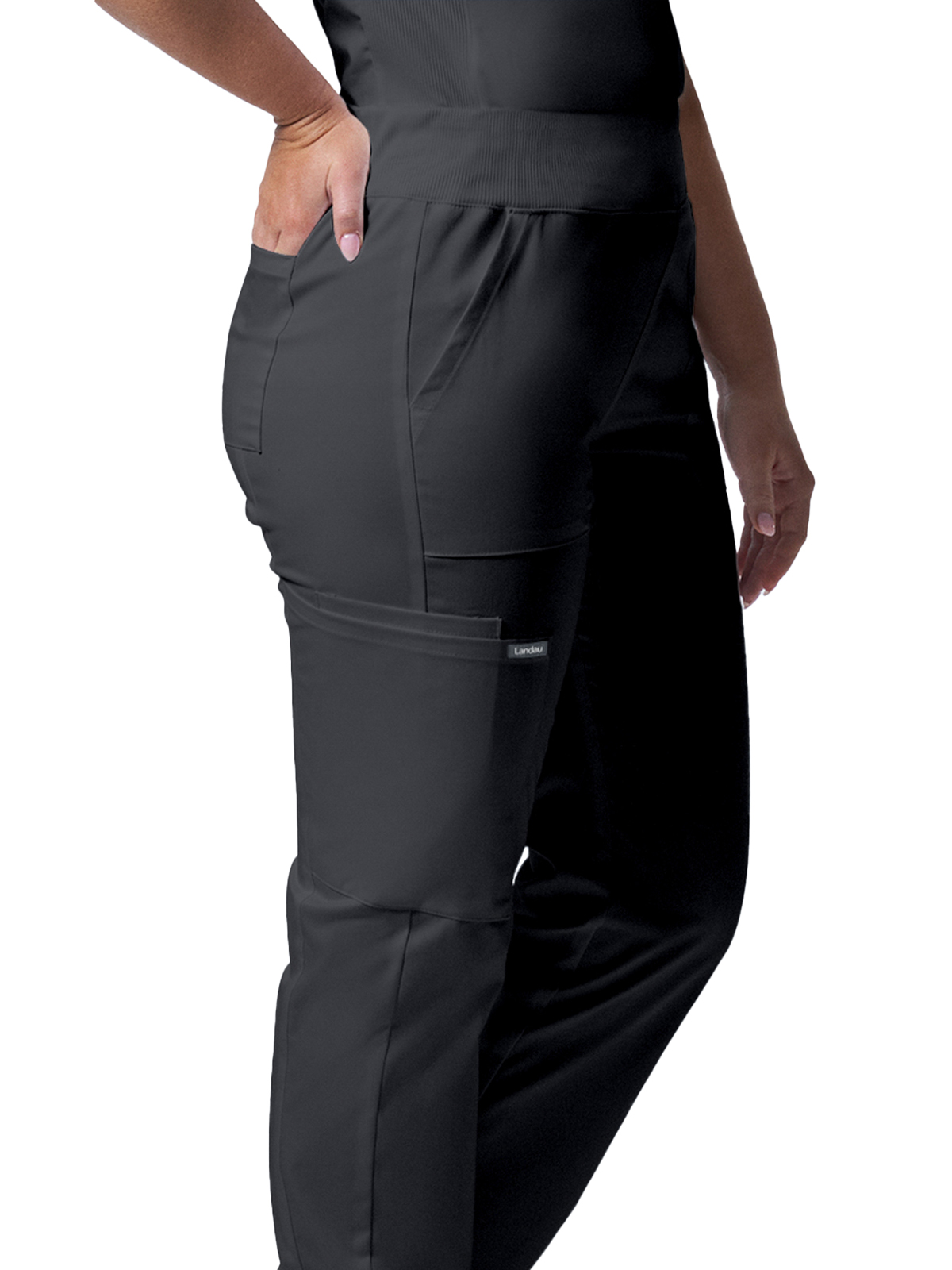 Landau - ProFlex - Women's Five-Pocket Mid-Rise Rib-Knit Elastic Waist Straight Leg Pant 12