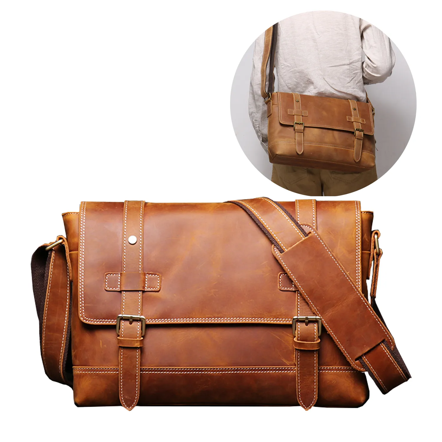 Crazy Horse Leather Messenger Bag 2