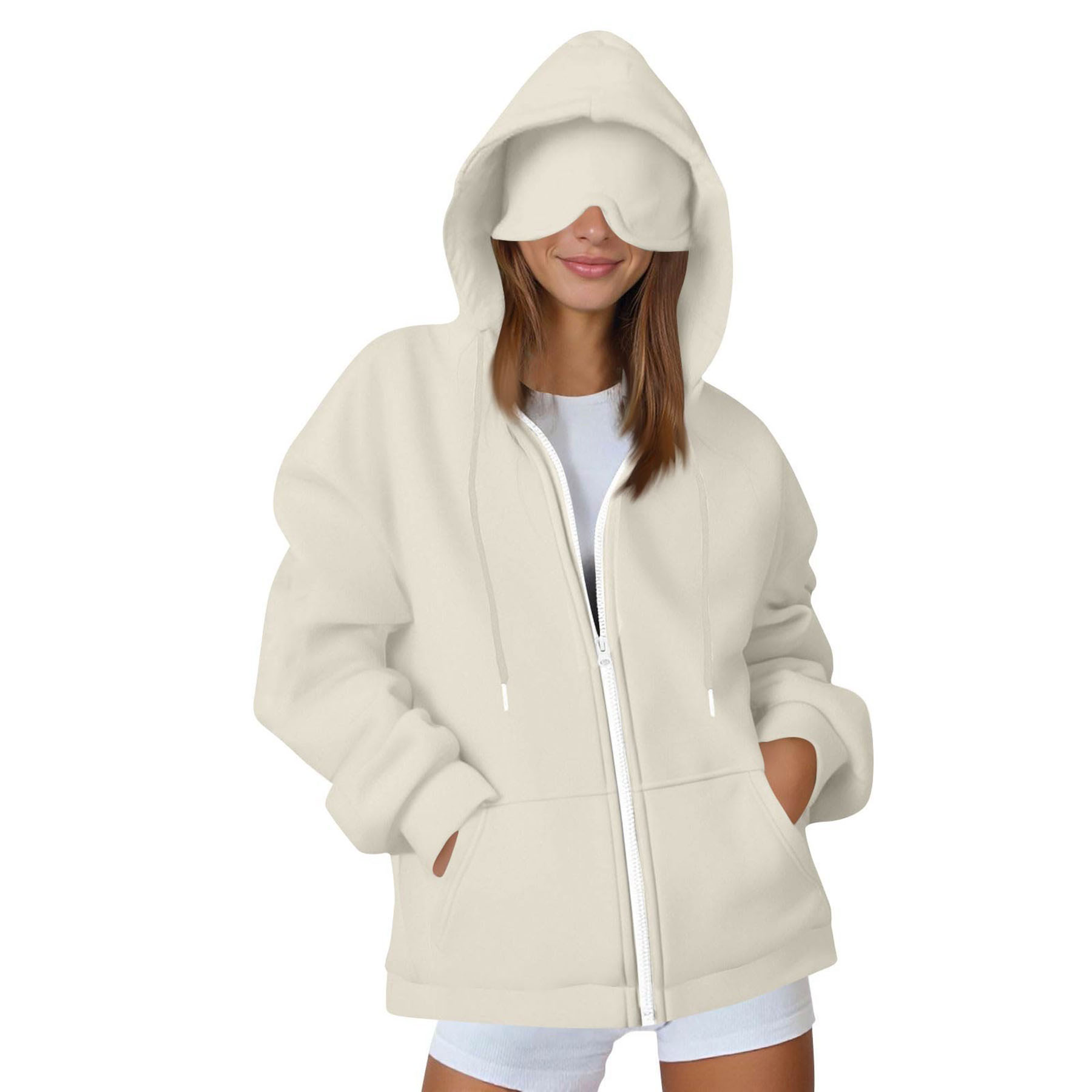 Womens Zippered Hoodie with Eye Mask 14