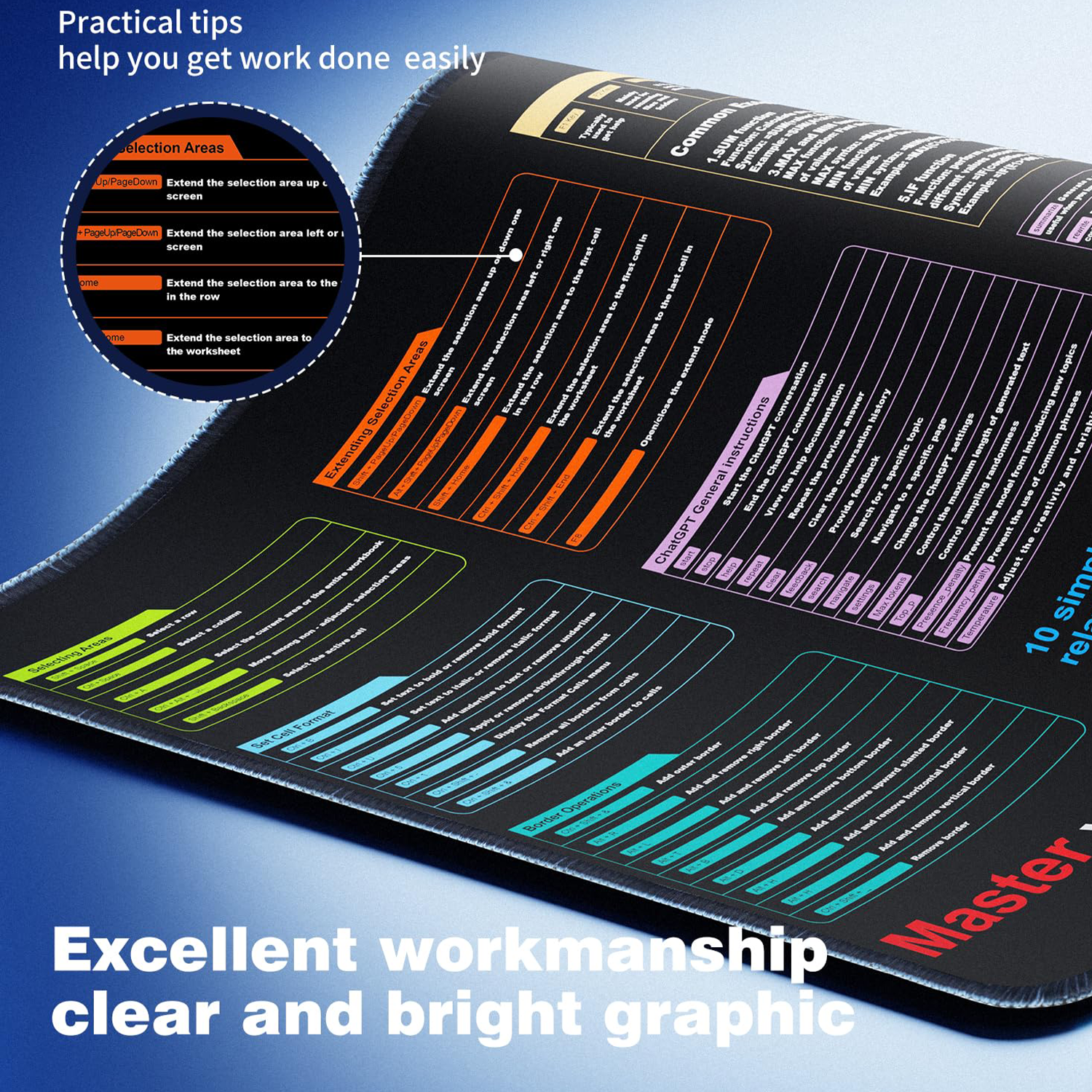 Large Dirt-Resistant Non-Slip Excel Shortcut Mouse Pad 2