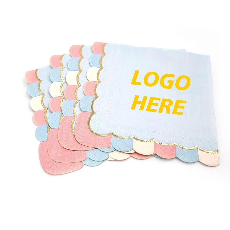 Custom Scalloped Gold Foil Disposable Paper Napkins 2