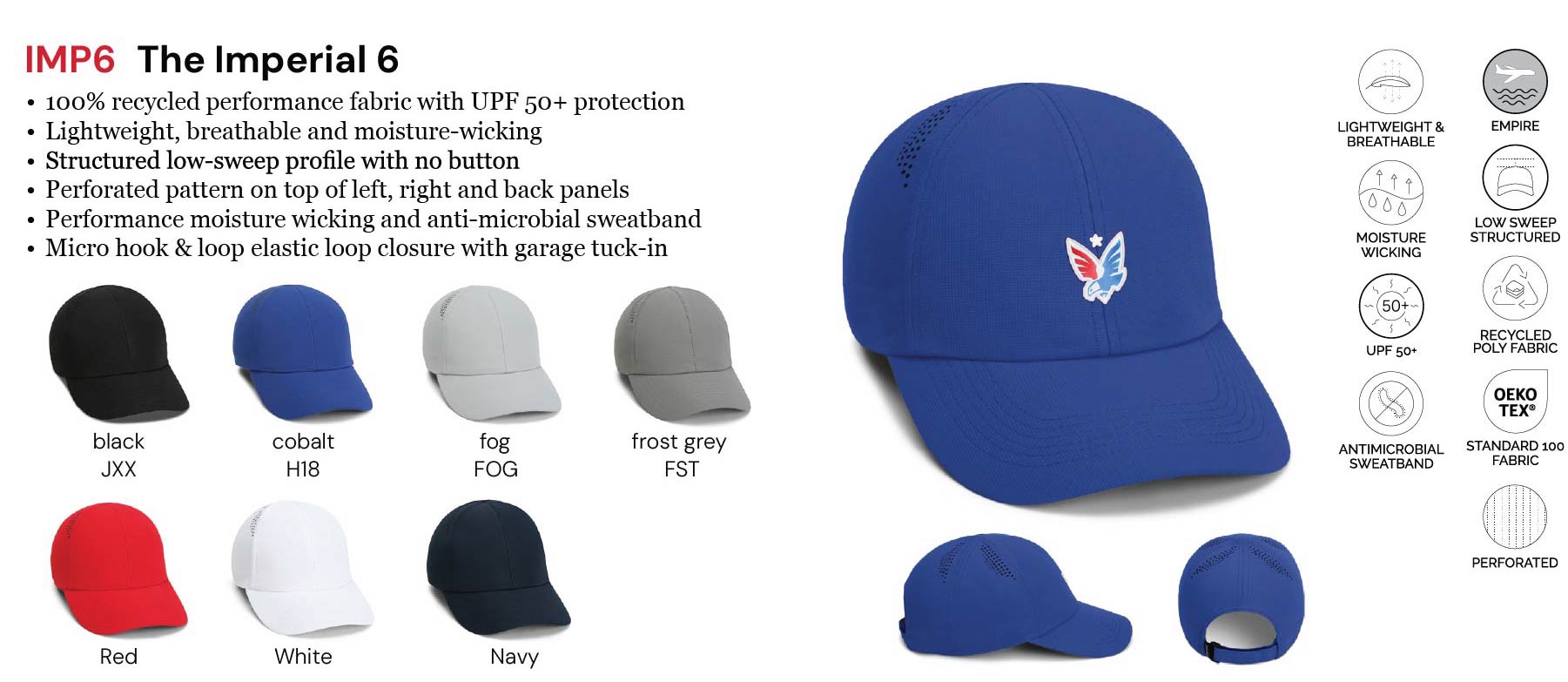 Imperial IMP6 The Imperial 6 Perforated Performance Cap w/ Leatherette Patches or Embroidery 8
