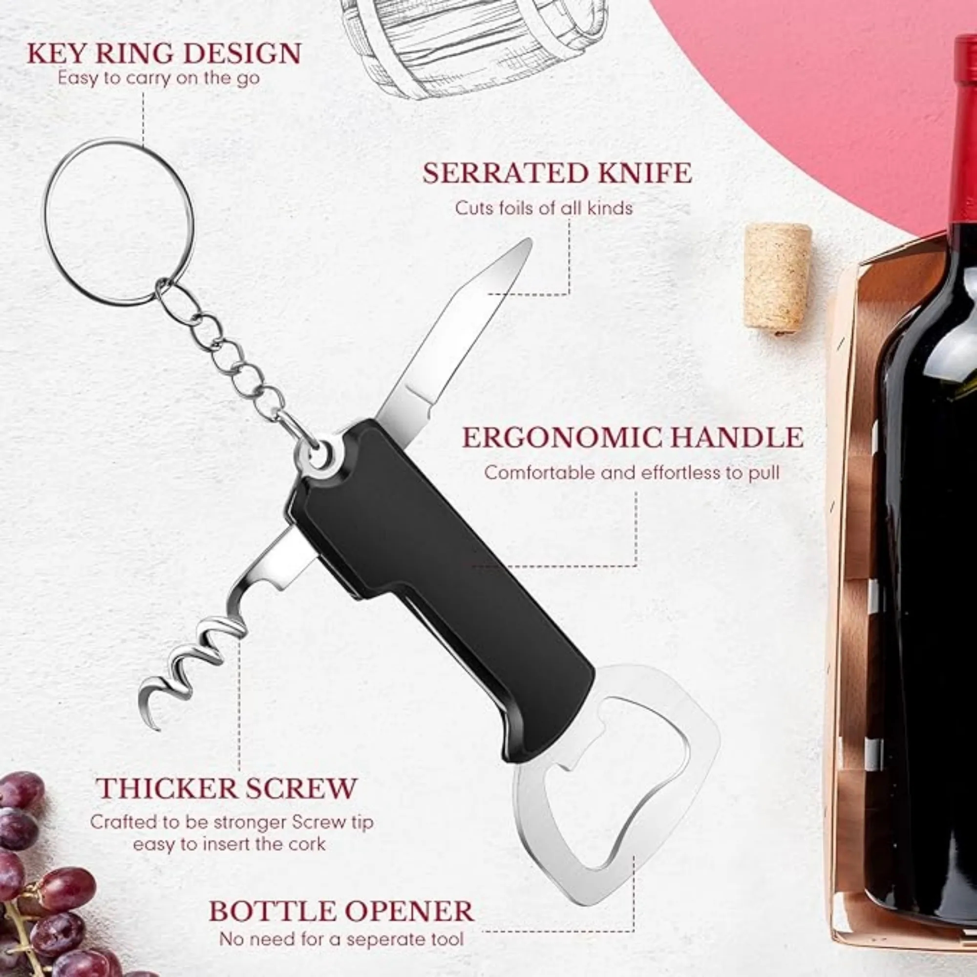 Multifunctional Bottle Opener Keychain for Beer, Wine, Soda 3