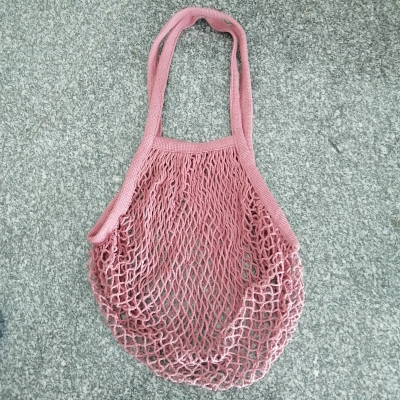 Long Handle Reusable Cotton Mesh Bag for Fruit Vegetables, custom tote bag with logo imprint 15