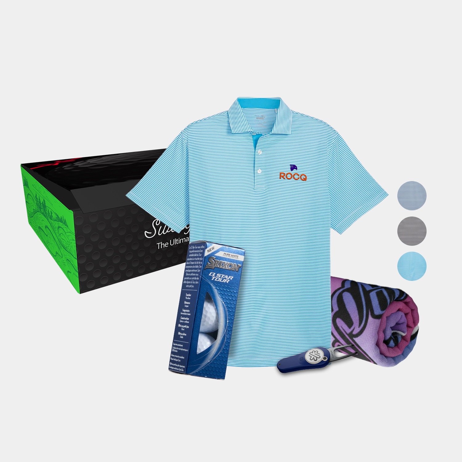 PUMA® Isle Pique Men's Polo Shirt, Towel, Srixon® Golf Balls & Pitchfix® Icon Divot Tool Gift Set 7