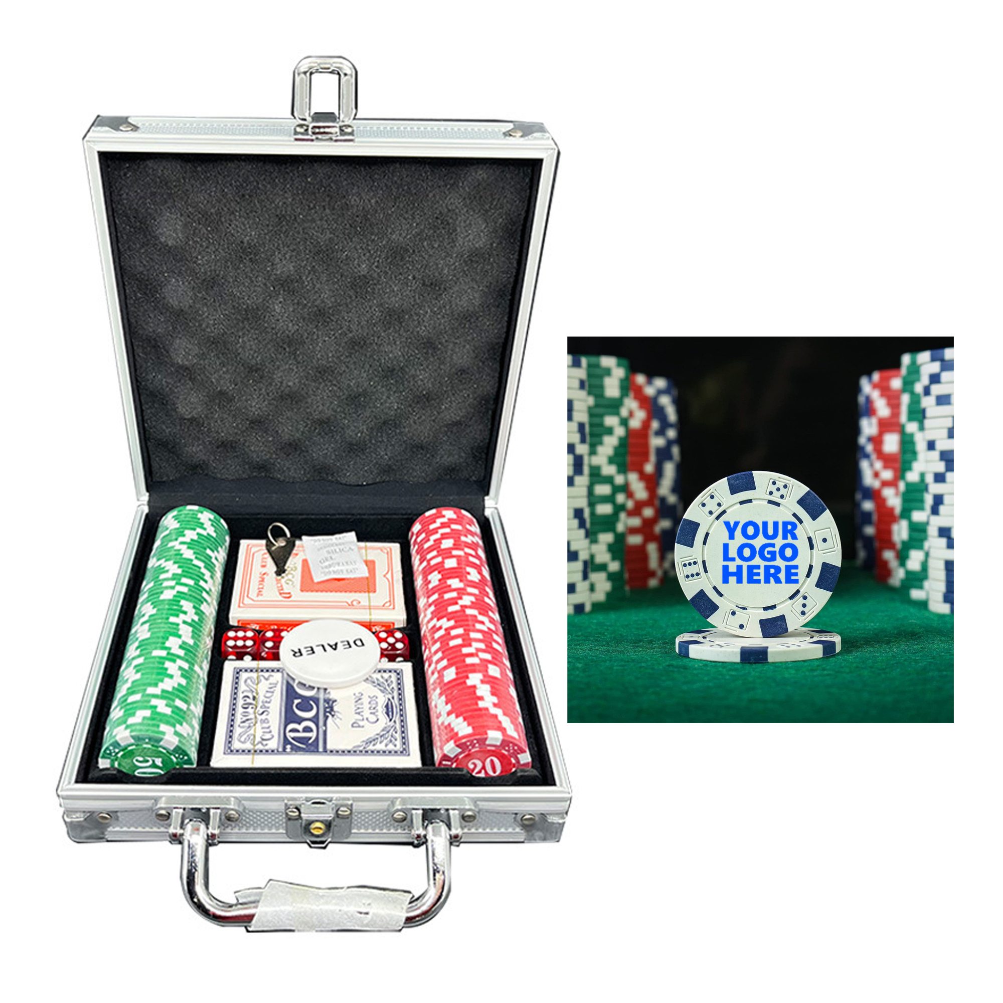 100Pcs Texas Poker Chips Set with Dice and Playing Cards, Storage Box Included 2